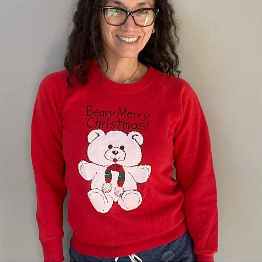 Vintage 1987 Screen Stars Berry Merry Christmas red holiday sweatshirt Sz Small